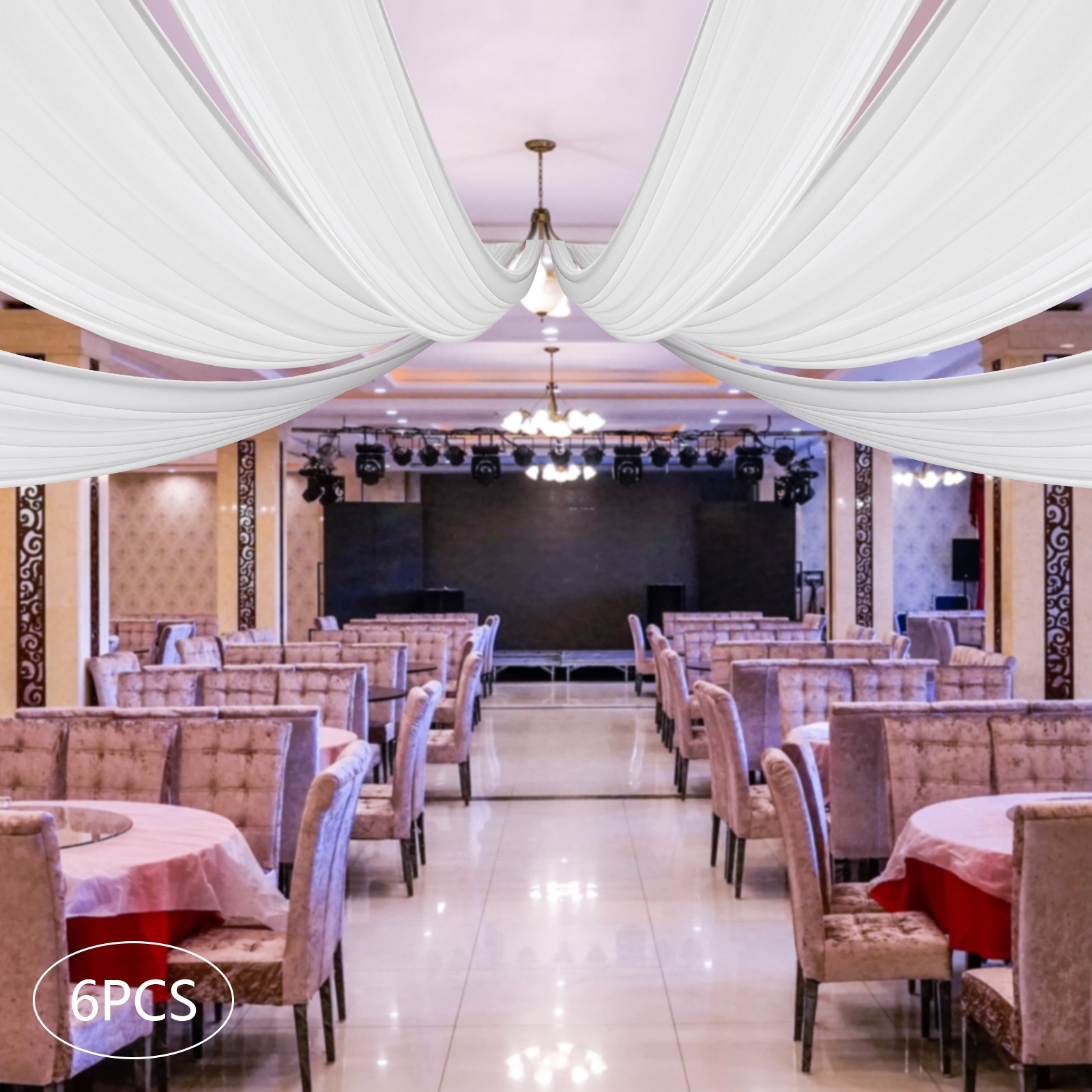 6 Panels White Ceiling Drapes for Wedding Ceiling Drapes 5ftx20ft Wedding Arch