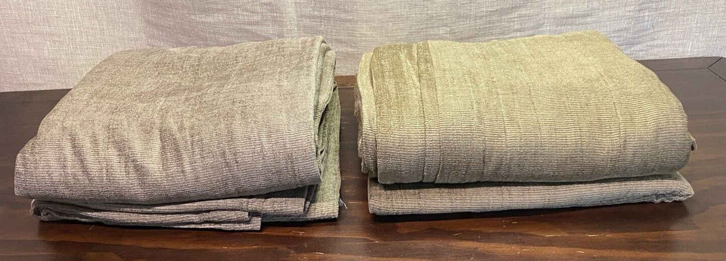 2 CROSCILL HOME Poly Chenille 107″ x 45″ Window Scarfs Light Brown & Sage Green