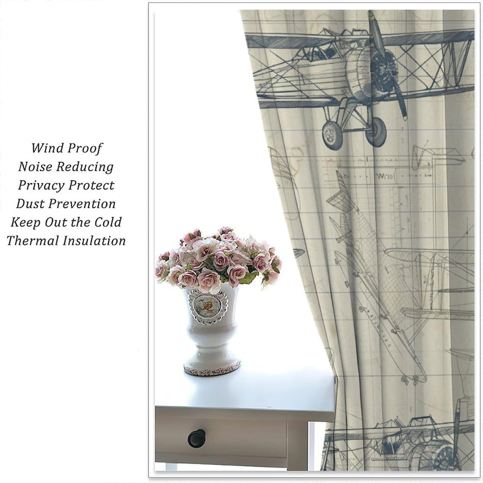 Old Airplane Art Deco Blackout Curtains for Bedroom/Living Room, Aircraft Pri…