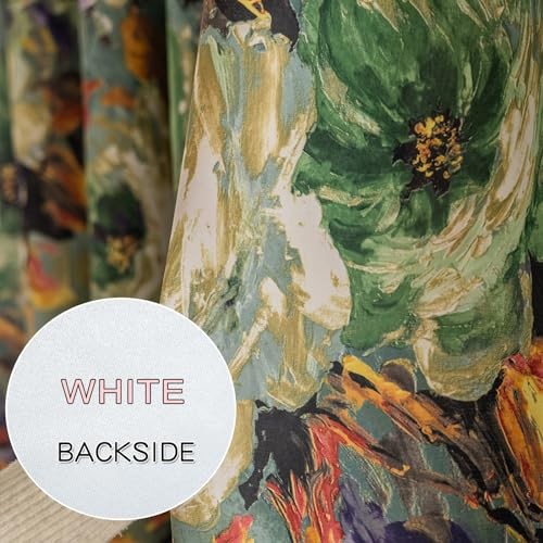 Dark Green Vintage Floral Blackout 52″W x 96″L (Pack of 2) Grommet-green