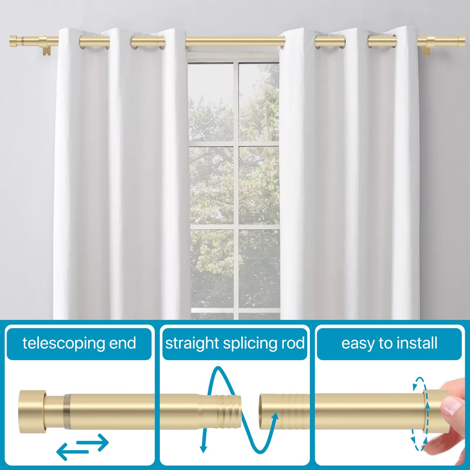 Gold Extra Long Curtain Rods 120-inch to 170-inch, 1 inch Heavy Duty Drapery …