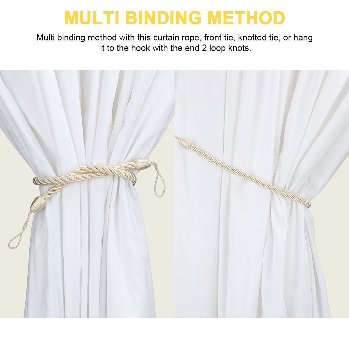 2/4X Handmade Curtain Rope Tie Backs Window Tieback Holdbacks Home Decor Durable
