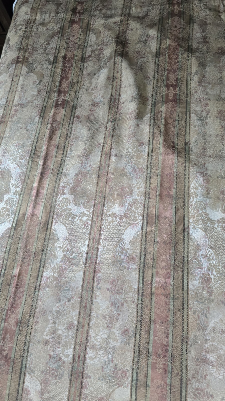 Vtg Croscill 4 Curtain Panels 86×53” Jacquard Damask Floral Beige Golden Pink