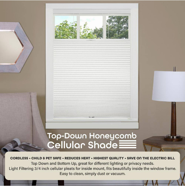 Honeycomb White Cordless Light Filtering Cellular Shade 23 in W x 64 in L