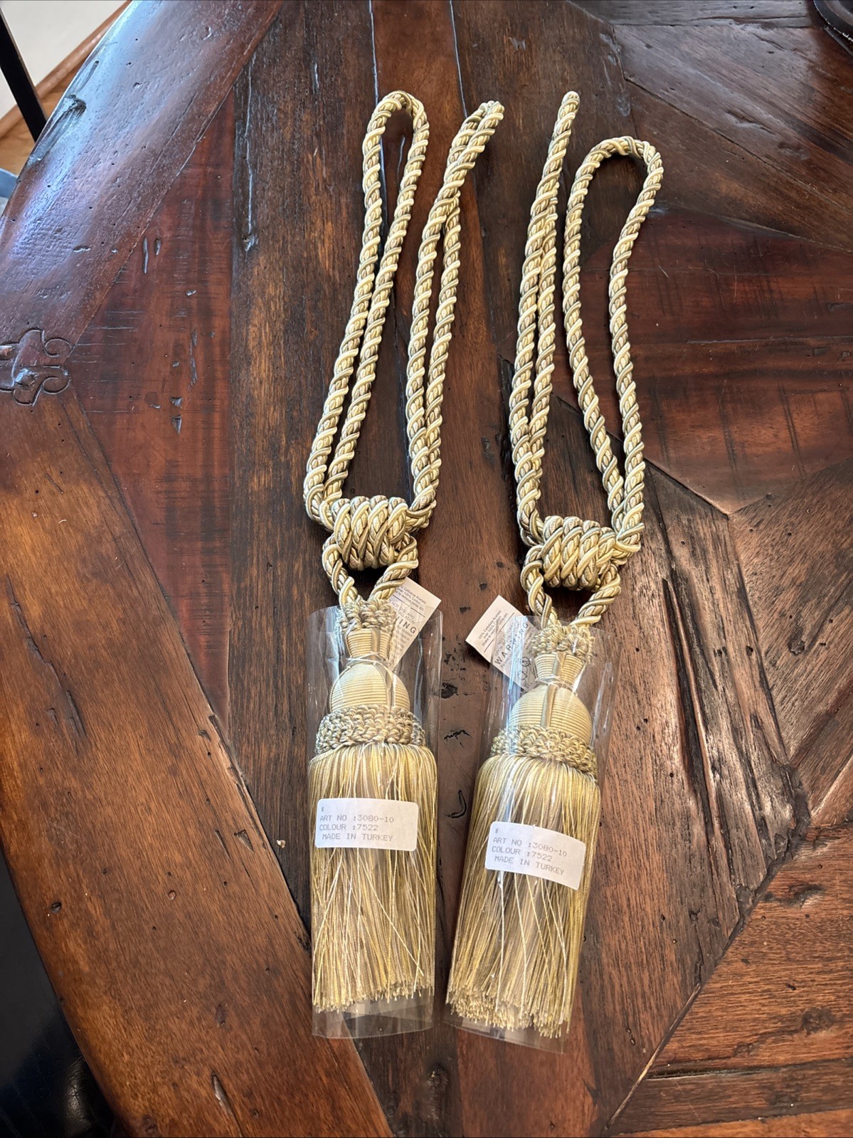 2 Beautiful Olive Green & Cream Colored Rope Tassels 2 Ft Long Window Treatment