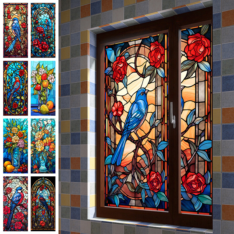 Colorful Stained Glass Film Modern Art European Decor Privacy 40x100cm/45x120cm