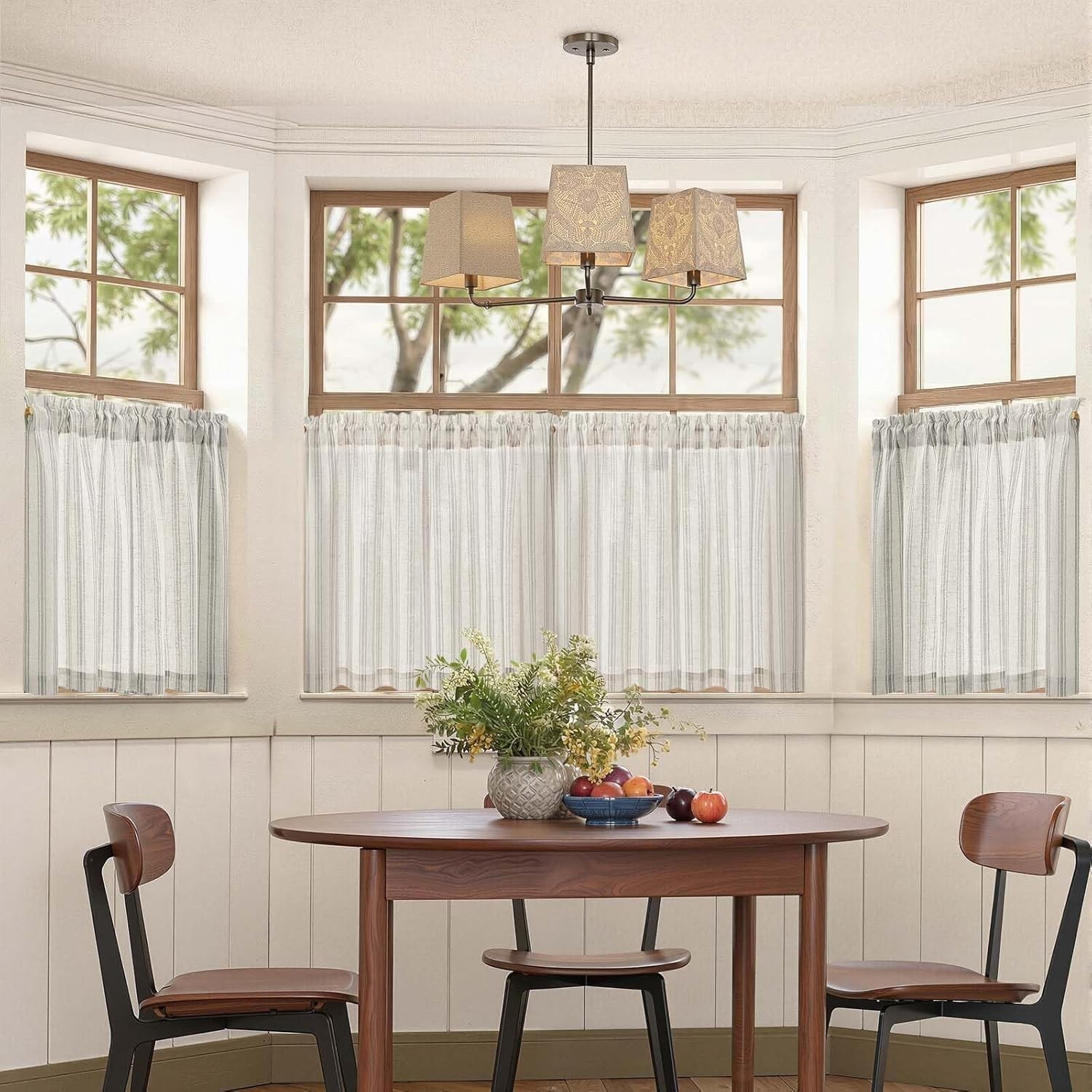 Gray Striped Linen Kitchen Curtains 24 Inch Cafe Tier Curtains Balanced Strip…
