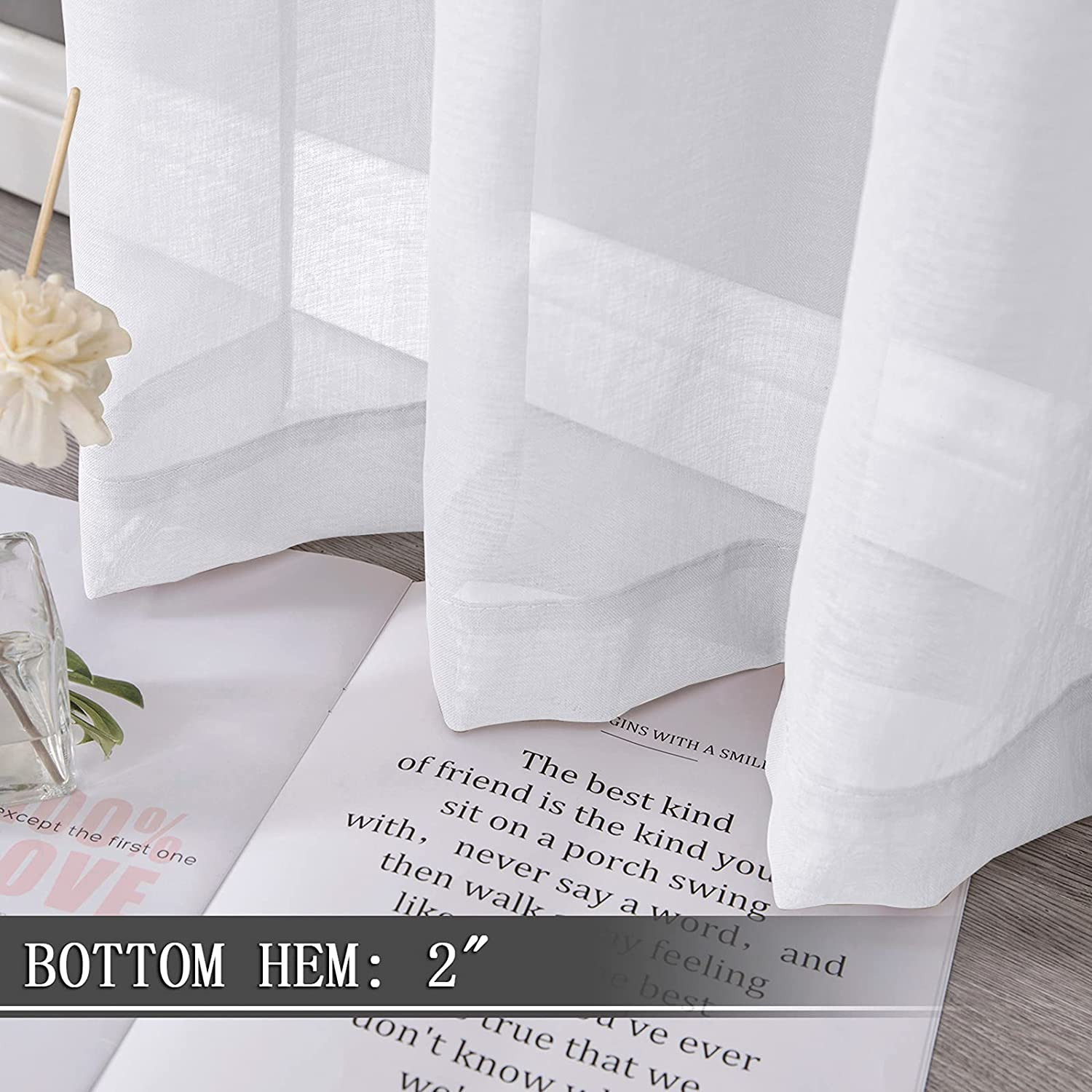 Short Sheer Curtain Linen Textured Bedroom Curtains Sheer Light Filtering Rod Po