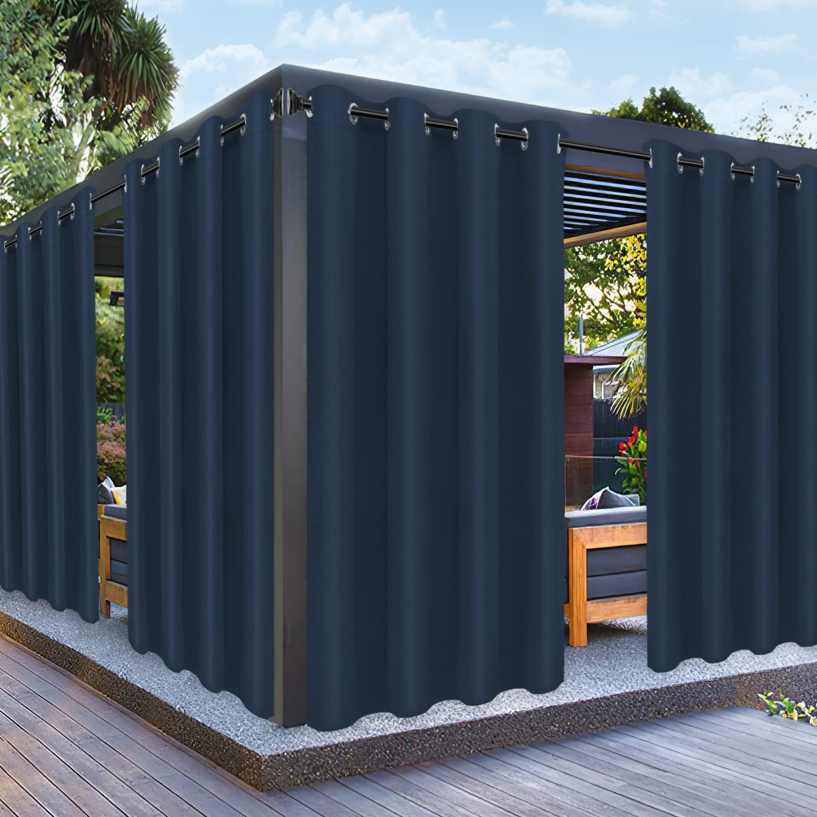 Waterproof Outdoor Curtains for Patio & Gazebo, UV Resistant Sun Blocking Privac