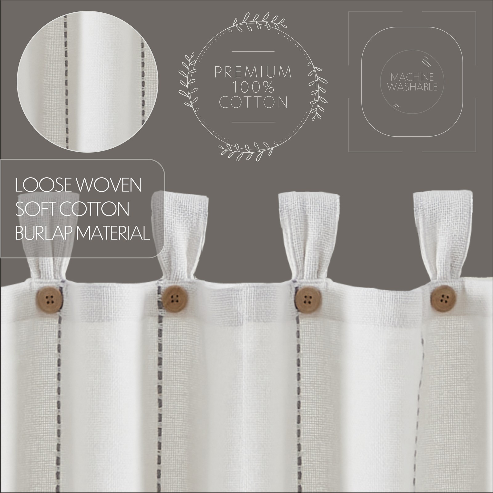 Farmhouse 84″x40″ Panel Pair White Tab Top Stitched Window Curtains VHC Brands