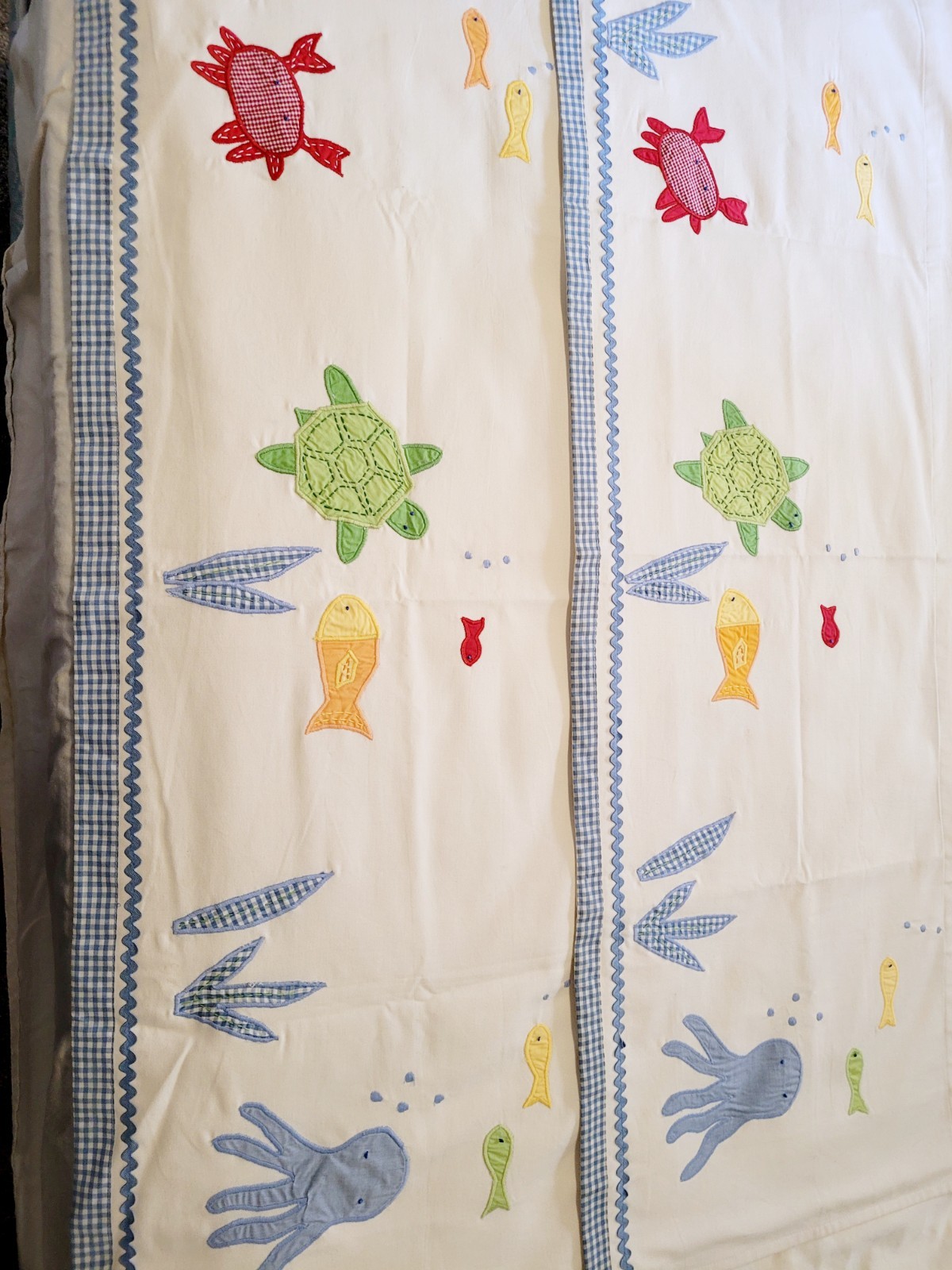 Set of 2 Pottery Barn Kids Under the Sea Blue Gingham Window Valance