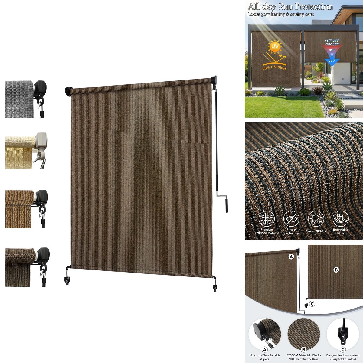 KANAGAWA 6′ x 8′ Mocha Outdoor Roller Shade for Patio
