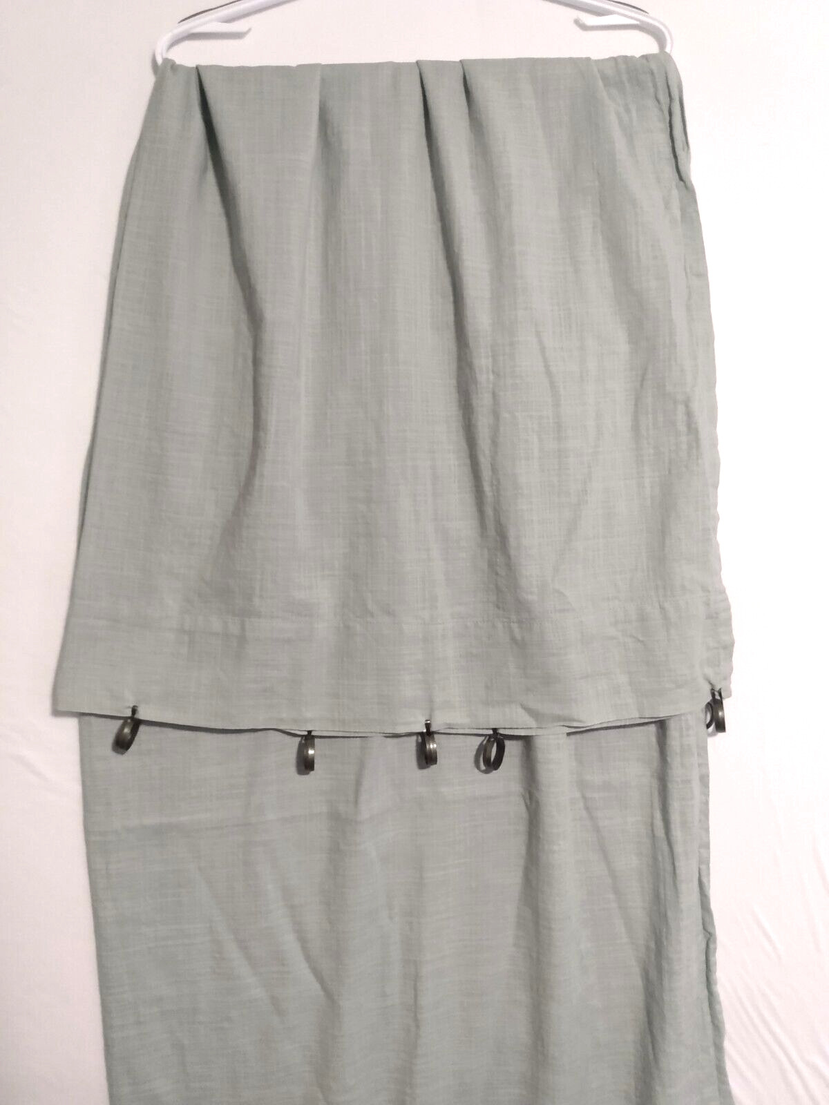 H&M Light Green Semi-Sheer Cotton Curtain 1 Panel Clip Rings 47 In X 98 In