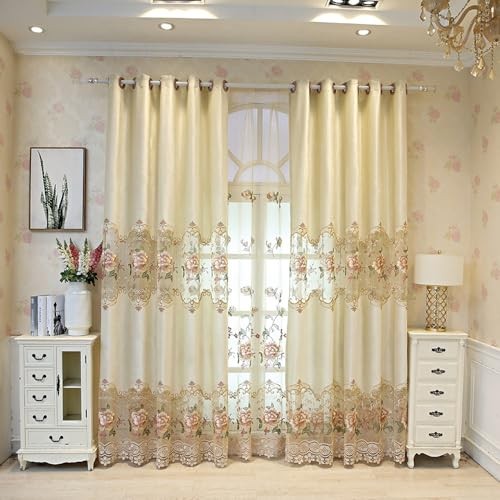 Luxury Embroidered Cloth Curtain for 52″W x 84″L (Pack of 1) Beige Flower-cloth