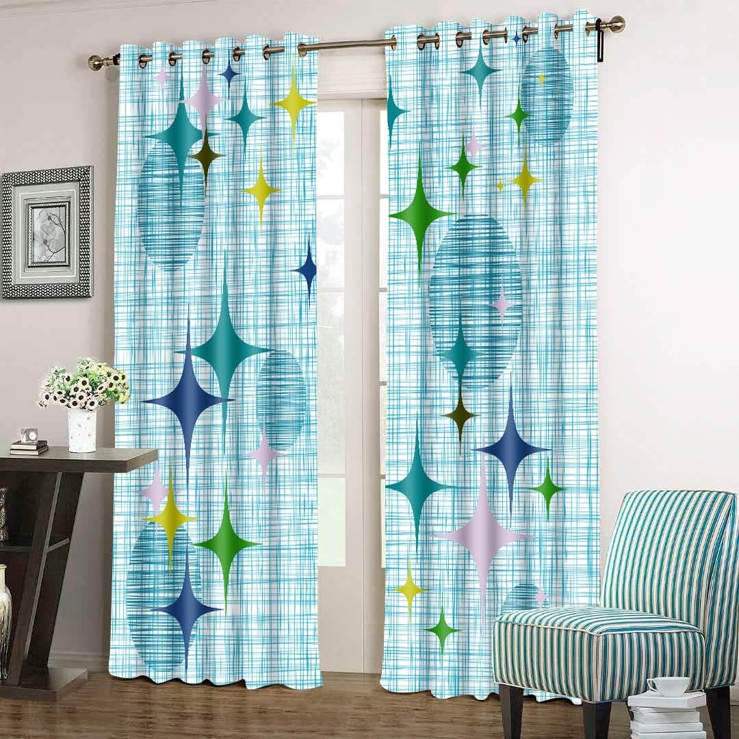 Mid Century Retro Curtains Panel 84 inches Long Abstract Vintage Boho Drapes …