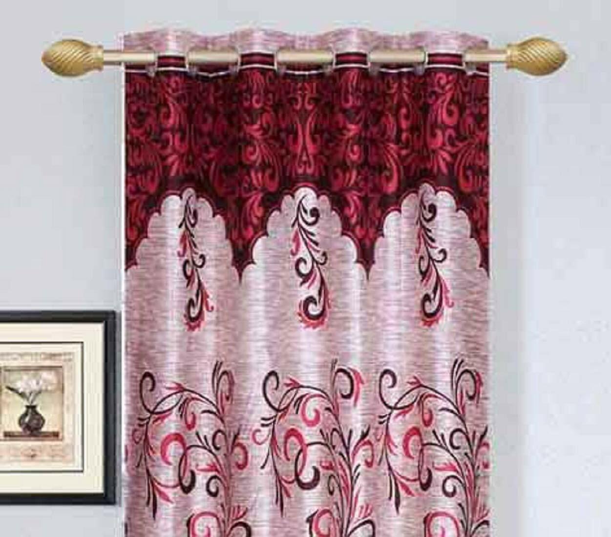 Polyester Heavy Standard Printed Door Curtain Set of 2 (Maroon 7 Feet) Fast Ship
