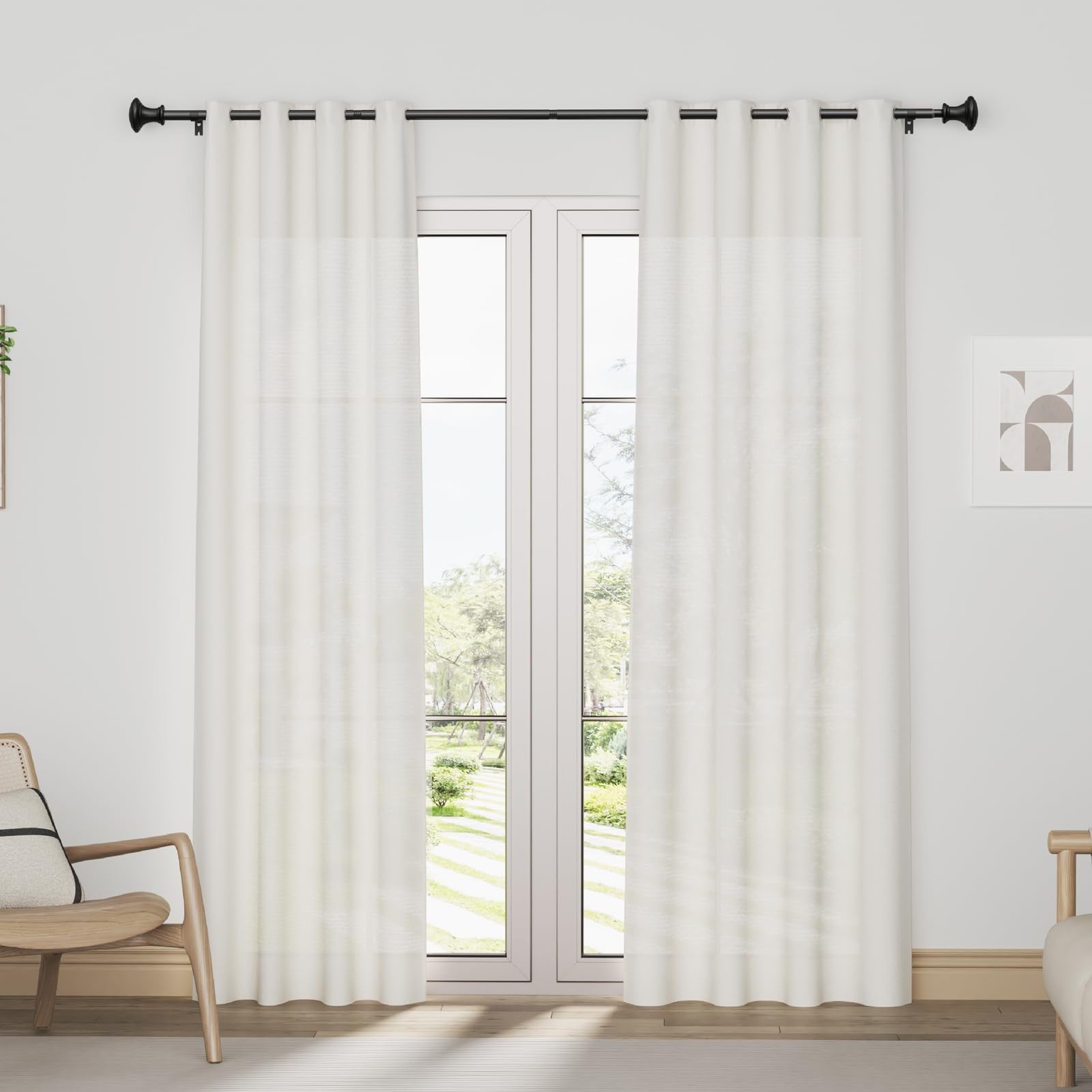 Black 3/4 In 2848 In Heavy Duty Wall Mounted Adjustable Window Curtain Rod