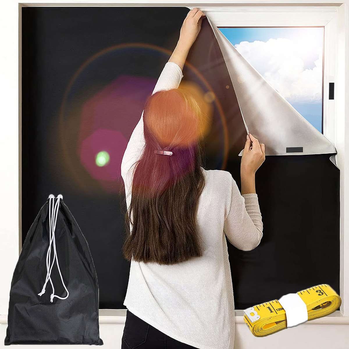 Magnetic Blackout Window Cover 100% Room Darkening Window Shades Black 57″x 40″