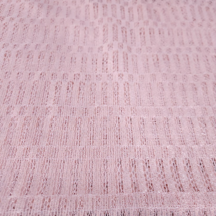 Vtg 70’s polyester Curtain Sheer 2 panels Pink woven MCM 40″ w x 60″ l window