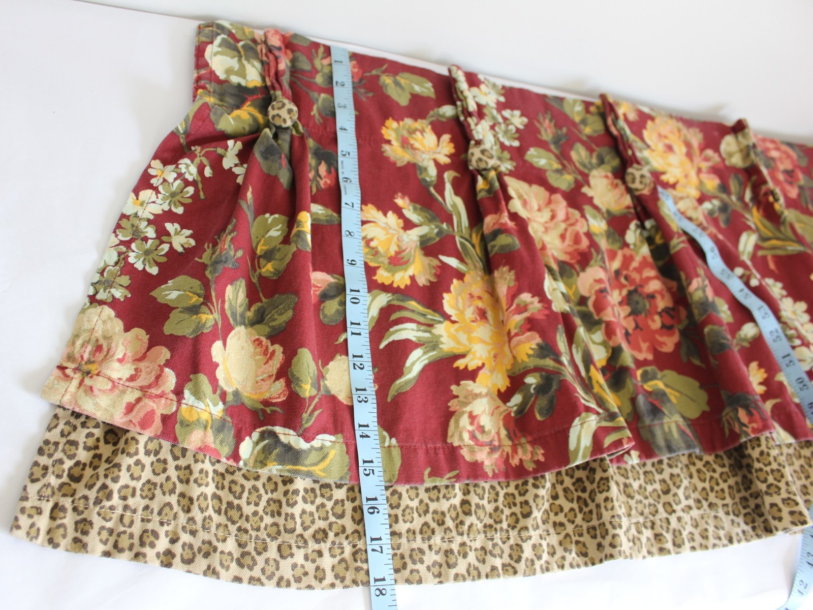 American Living Layered Floral Leopard Valance 48×18 Pinch Pleat Back Tab Cotton