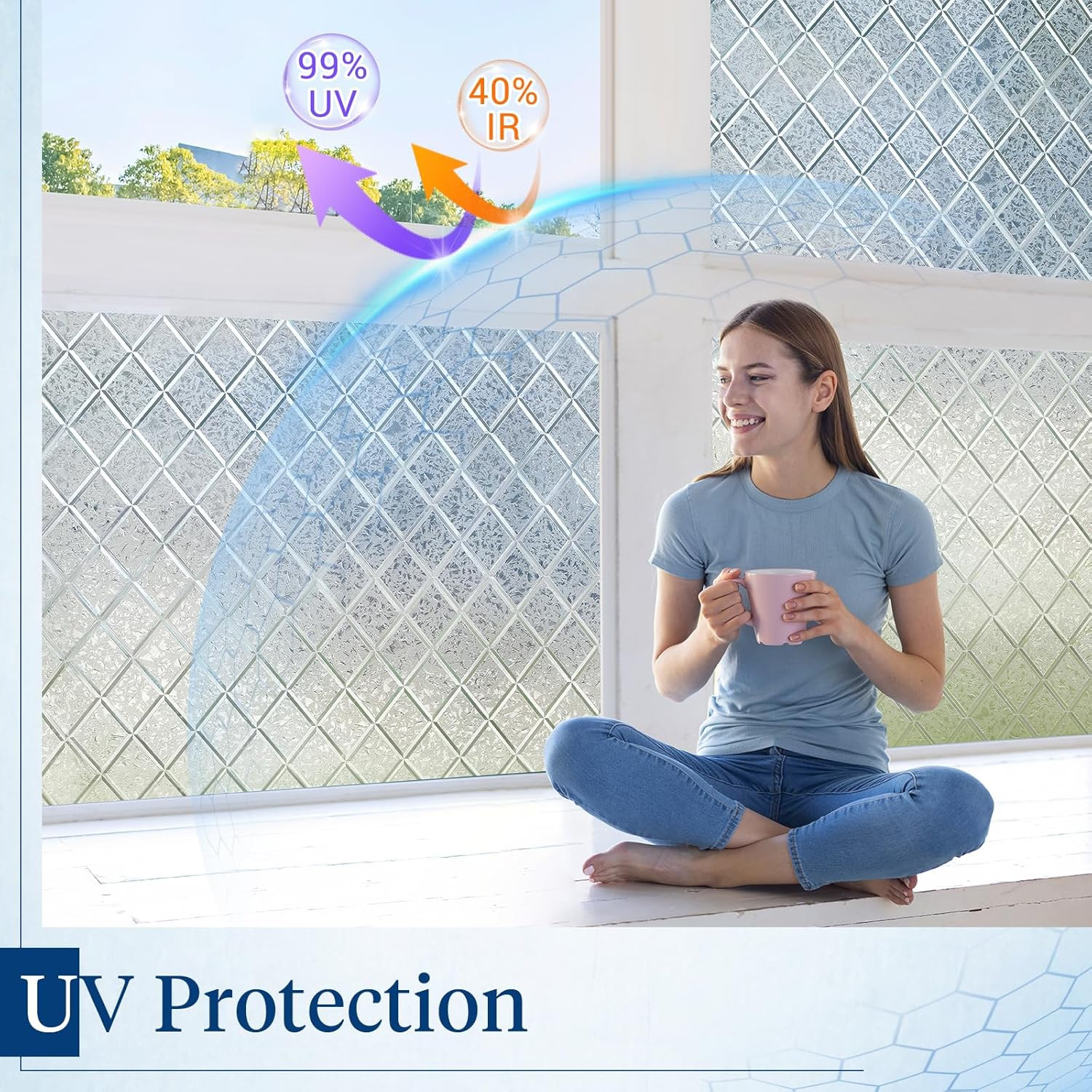 Window Privacy Film Decorative Frosted Glass Window Film, Sun Blocking Stained G