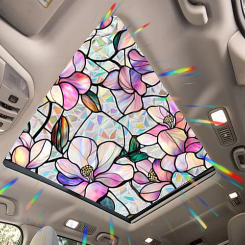 Purple Magnolia Flower Sunroof Film Floral Rainbow Effect Static Clings Window P