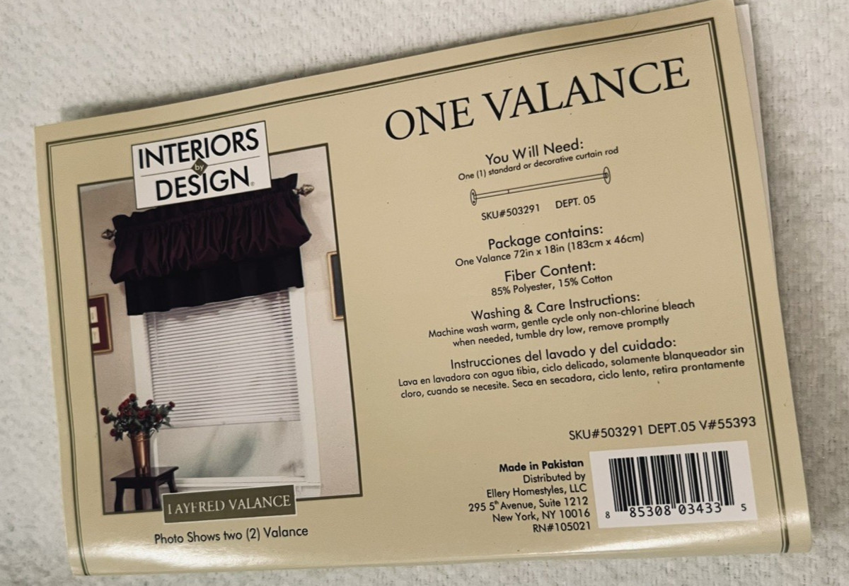4 burgundy poly/cotton straight/balloon lt-fltring rod pocket valances, 72″