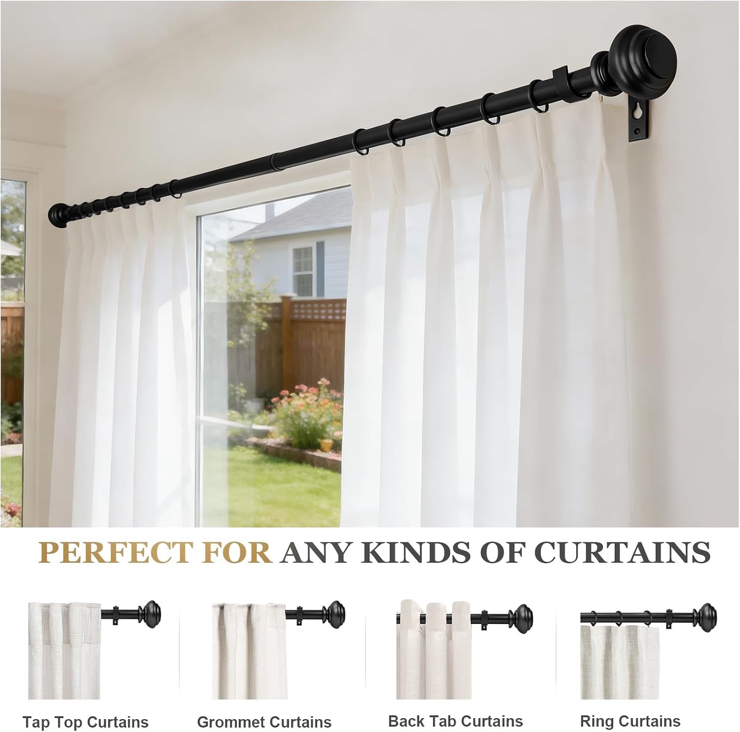 1 Inch Black Curtain Rods Heavy Duty 48 To 84 Inch Standard Decorative Set