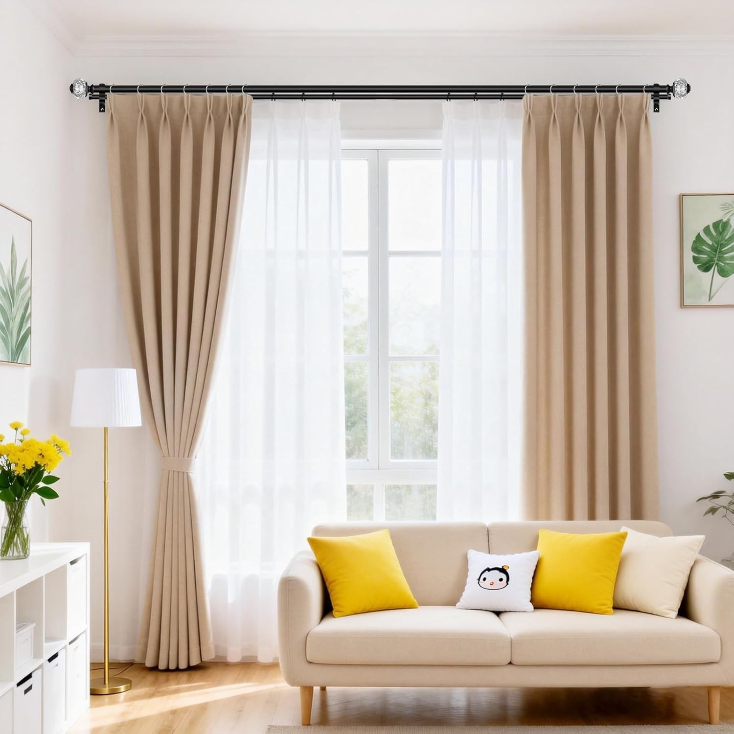 Double Curtain Rods Extendable 72-144 Inches for Living Room Bedroom Patio