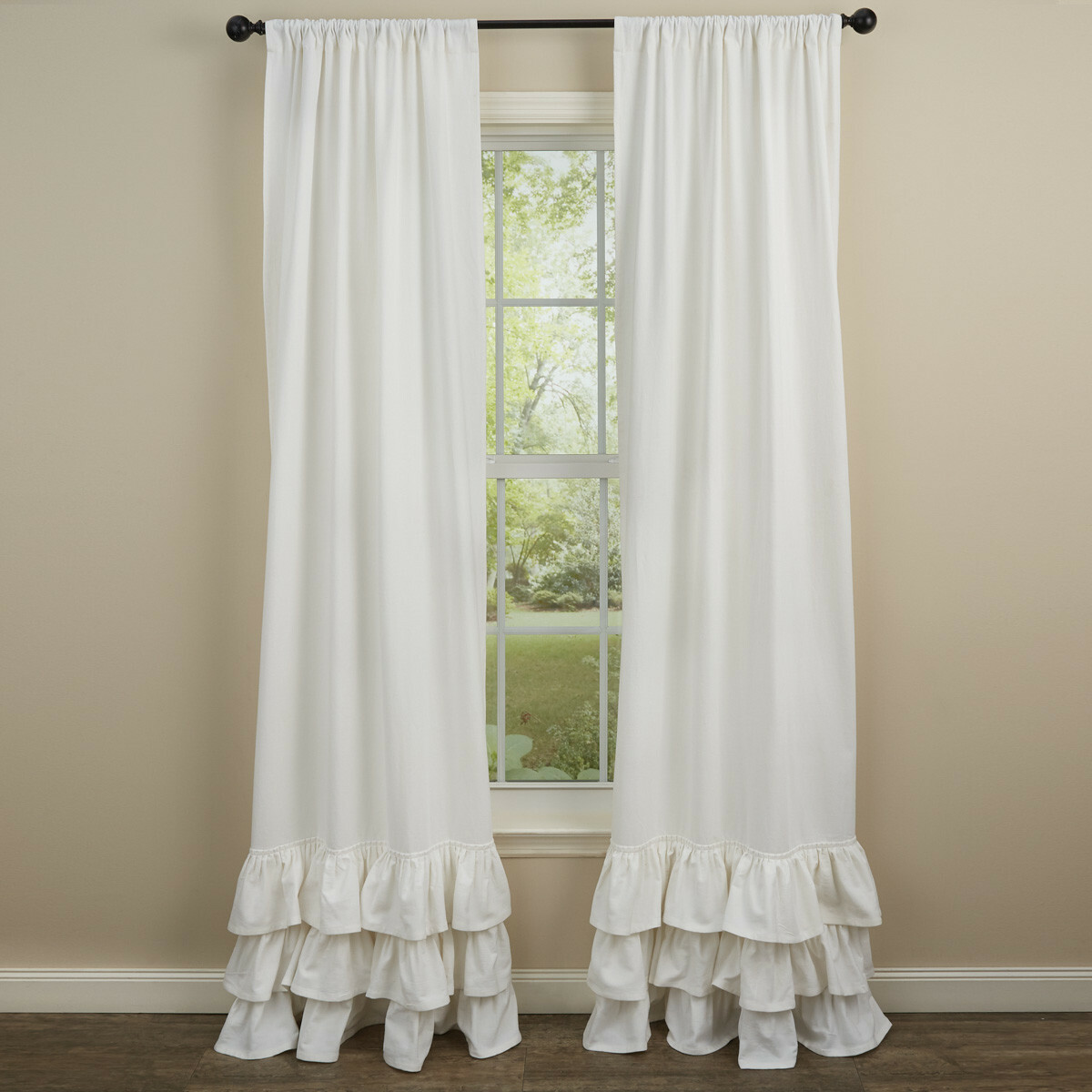 NEW Farmhouse RUFFLED OFF WHITE CURTAIN PANELS 72″x84″ RUFFLE Country Chic