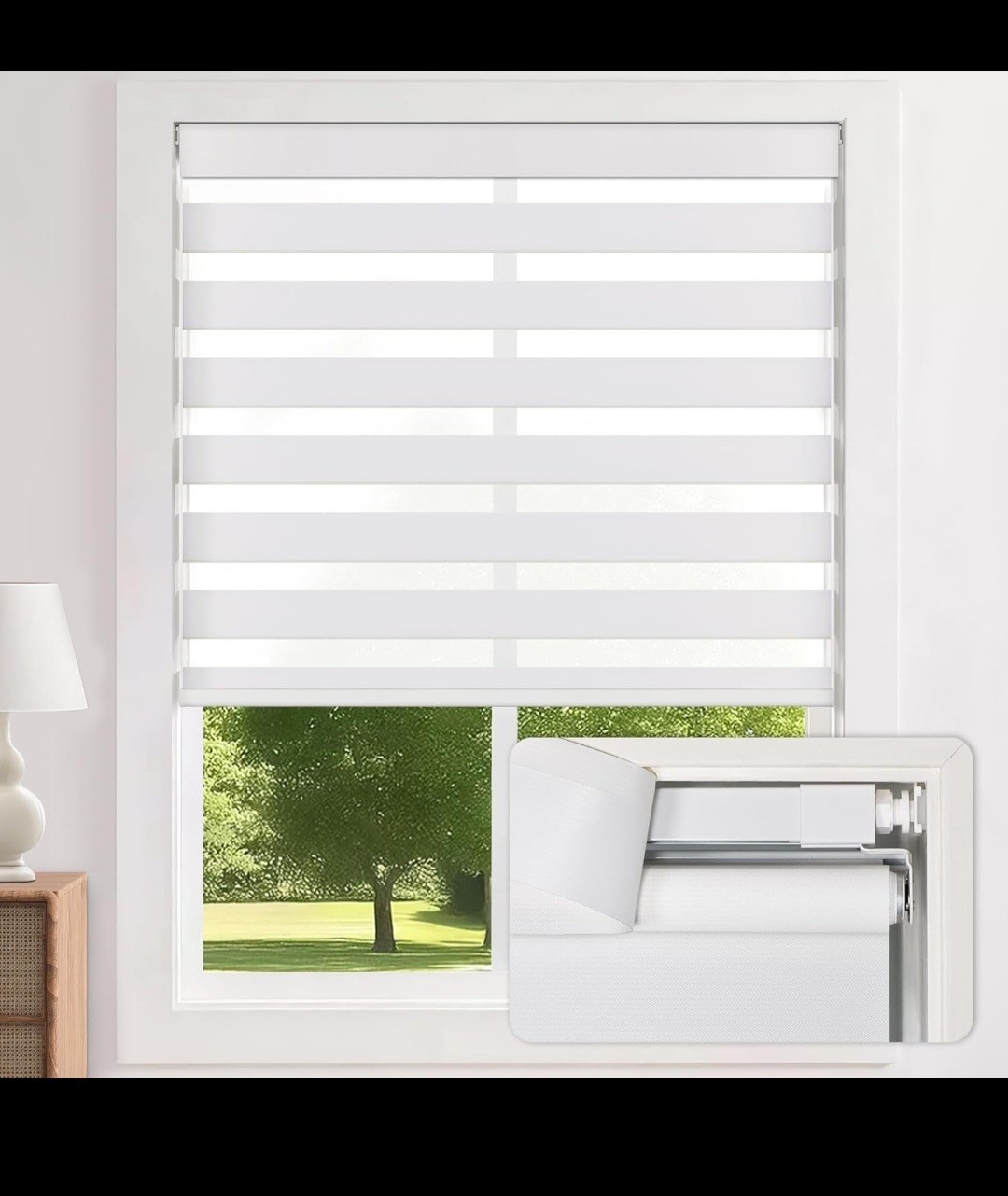 LazBlinds No-Drill Cordless Zebra Blinds Dual Layer Light Filter, 33″ W x 72″ H,