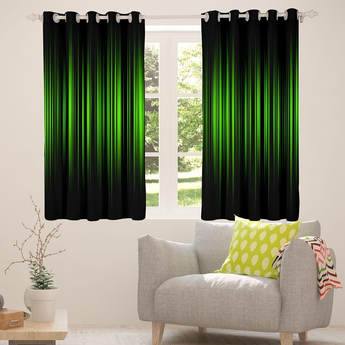 Feelyou Abstract Ombre Blackout Curtains Boys Green And Black Striped Window