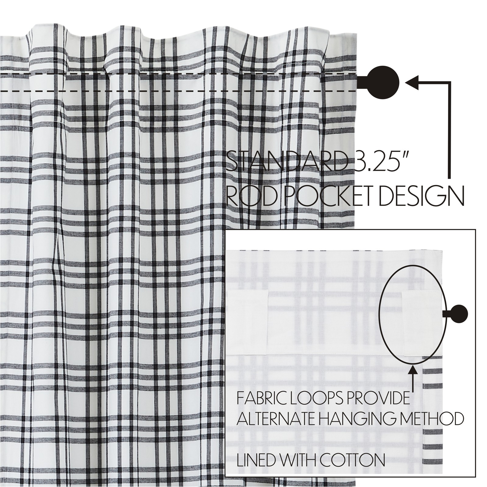 Sawyer Mill Black Black Plaid Set (2 Swag 36×16 ; 2 Tier 24×36) VHC Brands