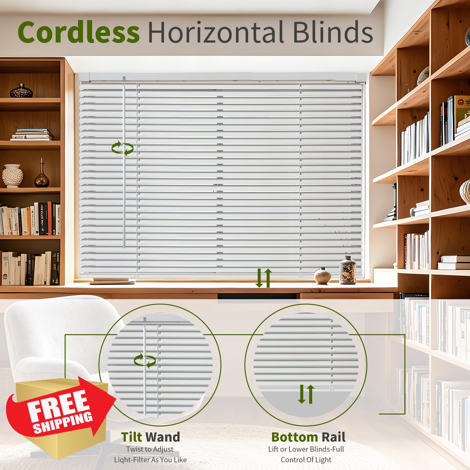AURILOFT Mini Blinds 20.5″W x 72″H White No Drill