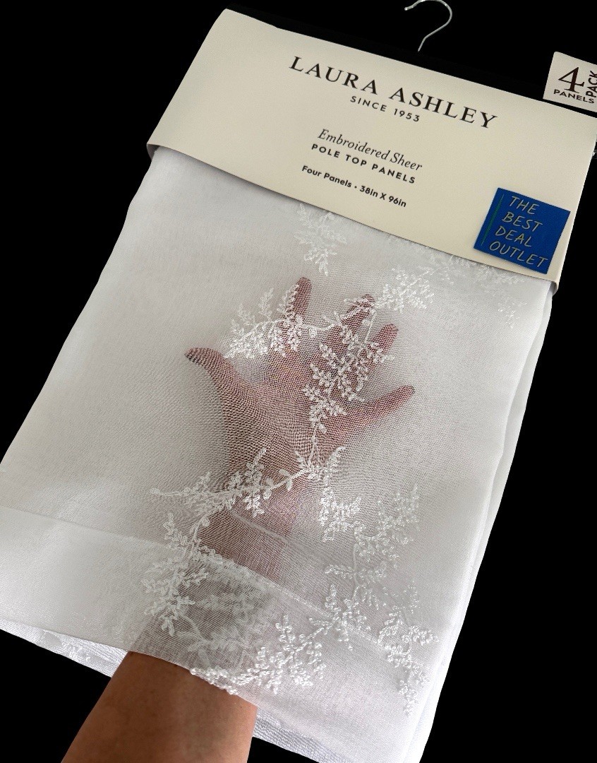 Laura Ashley Window Curtains 4 Panels 38 x 96″ Snow White Embroidered Sheer