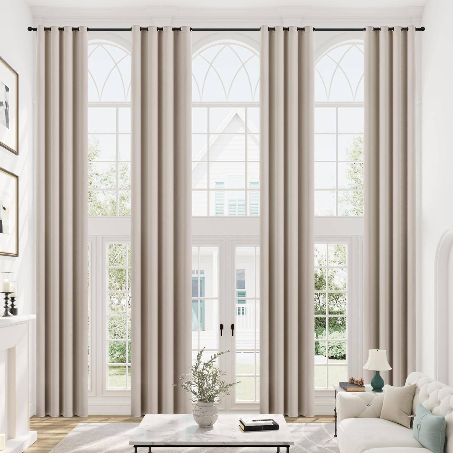 Beige 240″ Blackout Curtains for High Ceilings – Luxury Room Darkening Drapes