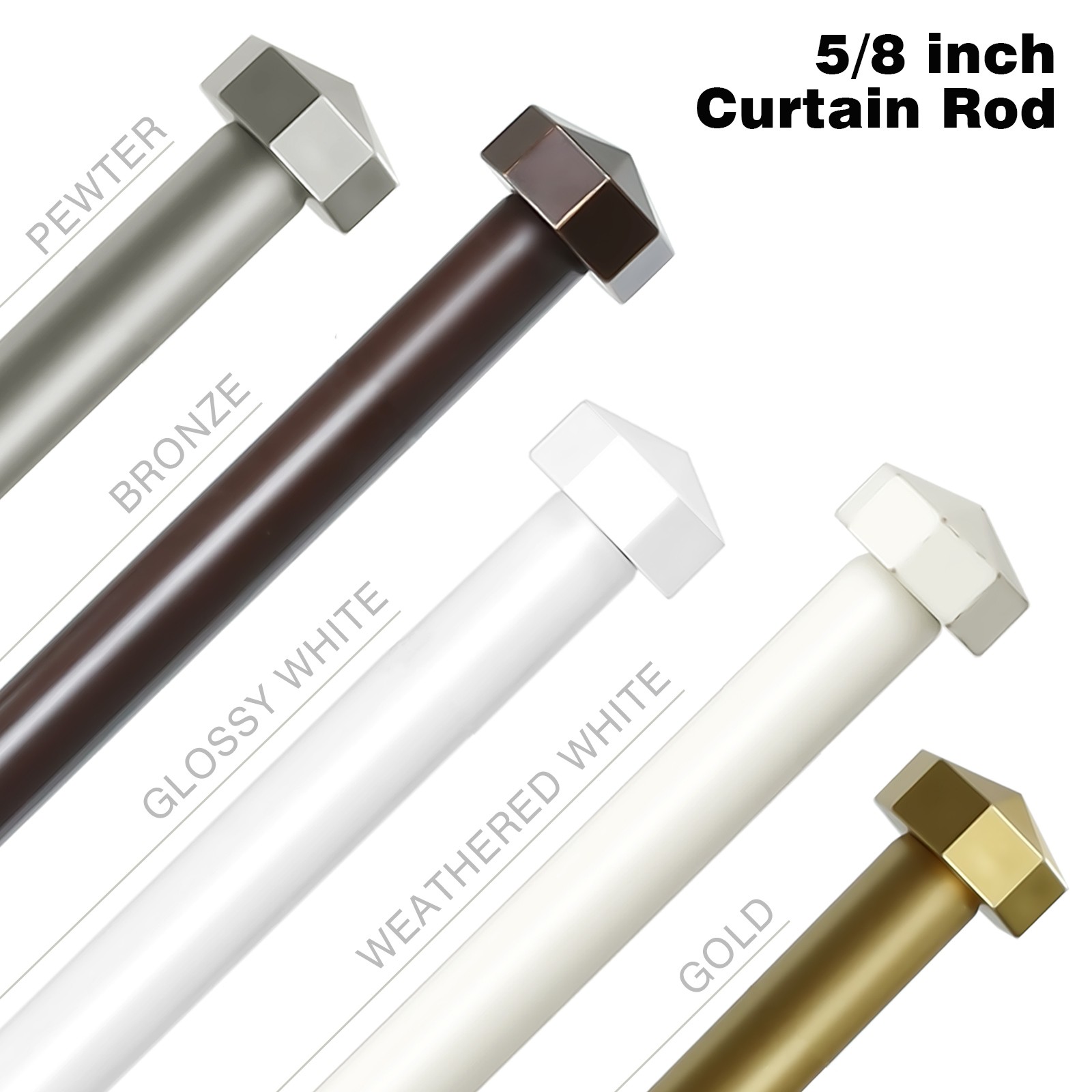 2-1 PCS Single Curtain Rod w/ Octagonal Finial, 5/8 In Dia Drapery Rods 28″-120″