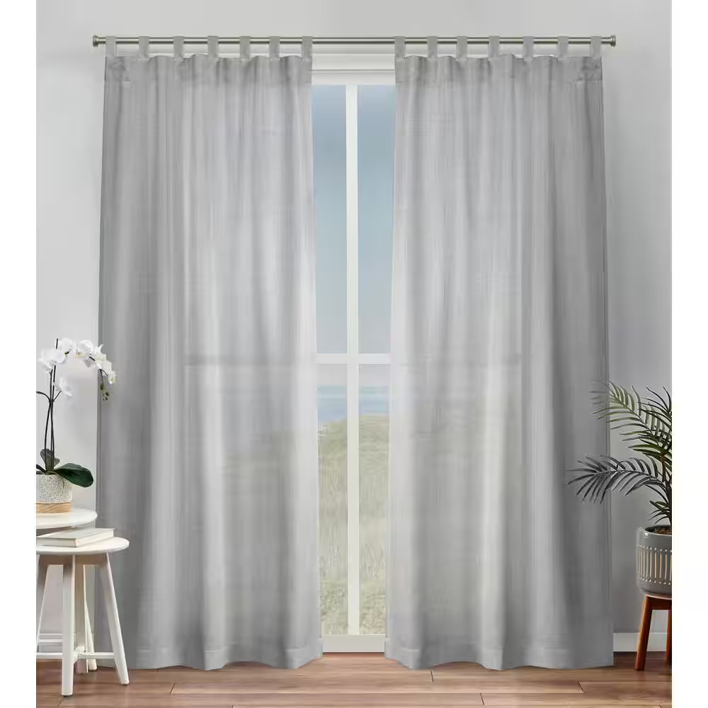 Bella Silver Solid Sheer Tab Top Curtain, 54 In. W X 96 In. L (Set of 2)