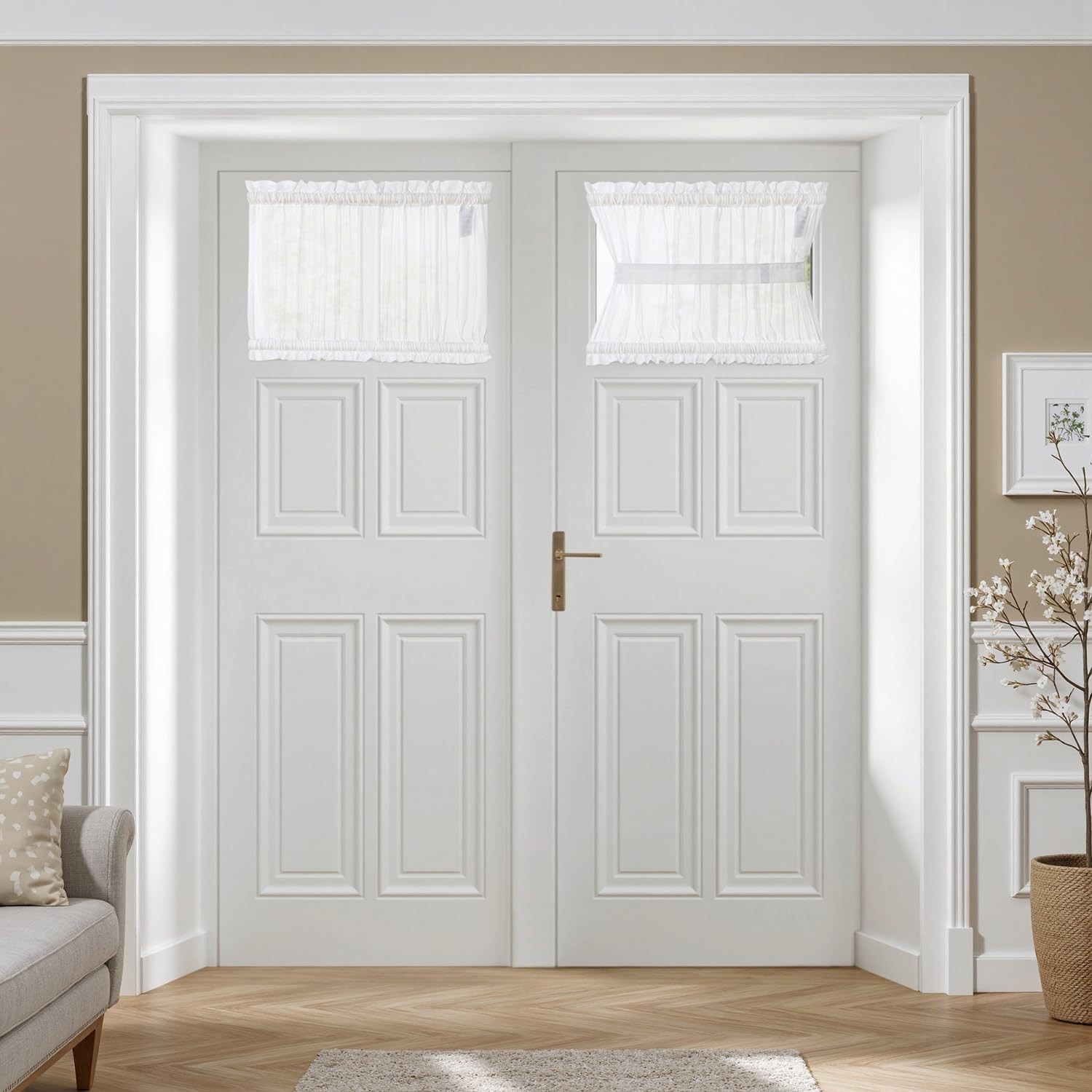 Set of 2 White French Door Sheer Curtains – Elegant Light Filtering Design