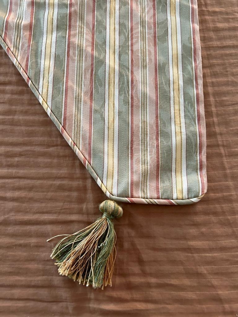 triple point valance 3 pieces colonial style gold green stripe lined tassels