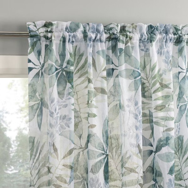 1pc 51"x63" Fiona Foliage Print Crushed Sheer Voile Rod Pocket Curtain