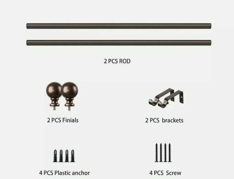 KAMANINA 6/8 Inch Curtain Rod, Round Finials, Bronze, 28-48 Inches Drapery Rod