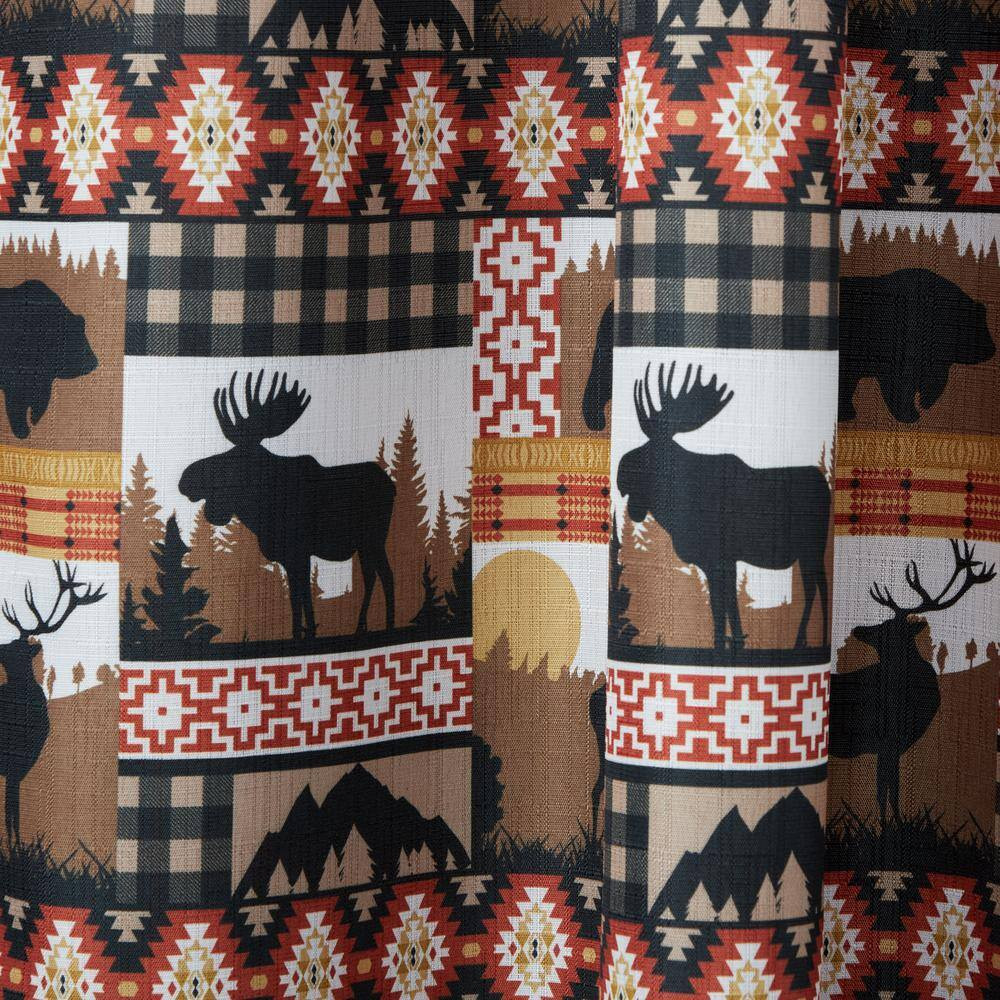 Moose Lodge Brown Multi Animals Light Filtering Rod Pocket Indoor Curtain Panel,