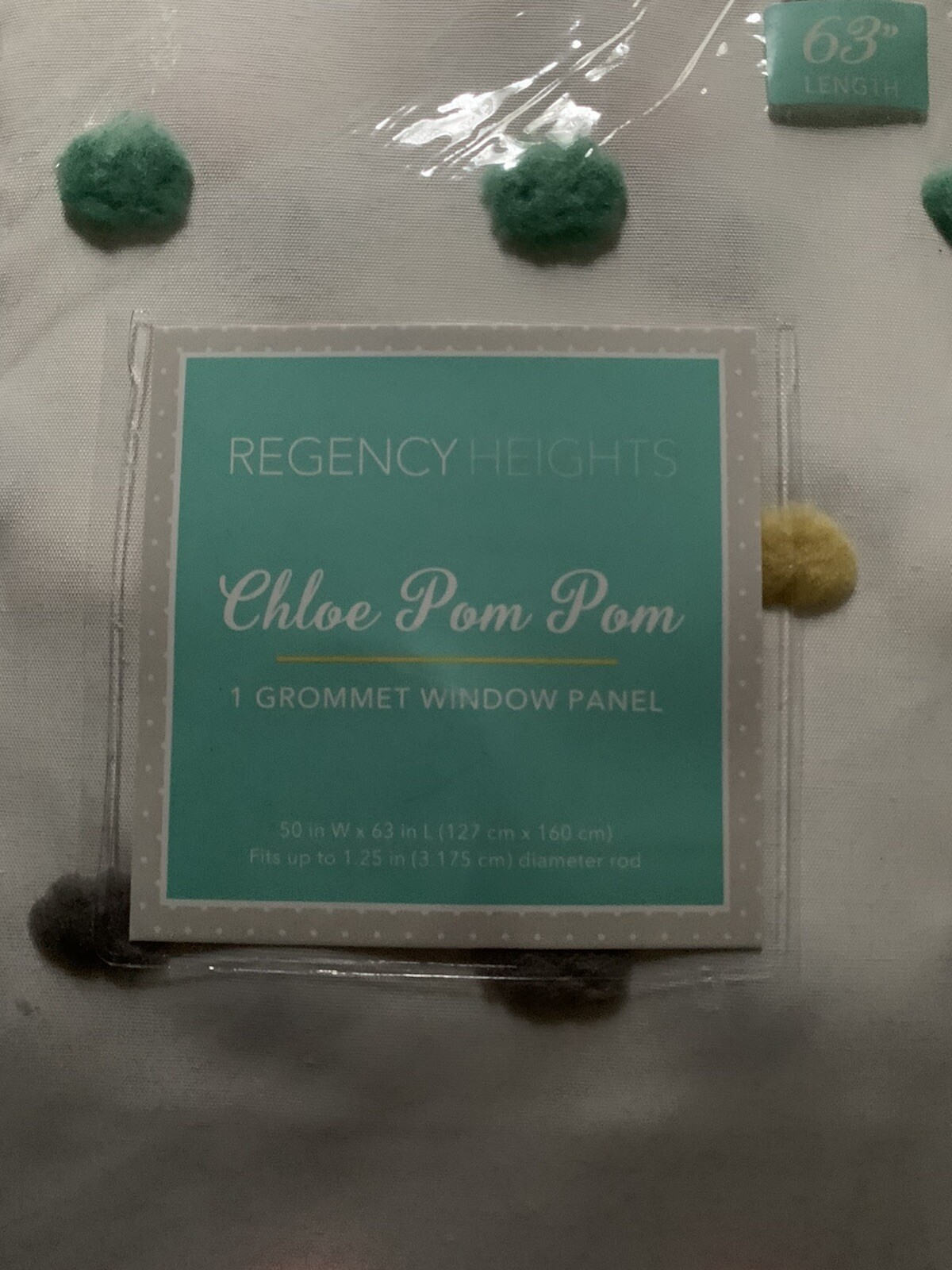 REGENCY HEIGHTS GROMMET WINDOW PANEL 63″ CHLOE POM POM, *NEW*