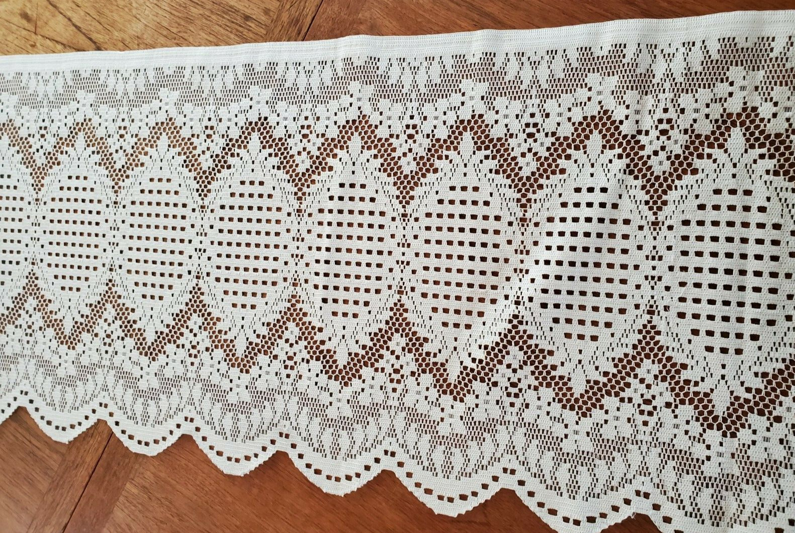 Lace Cafe Curtain Window Valance Floral Lattice White 12 Yards L x 14″H Raw Ends
