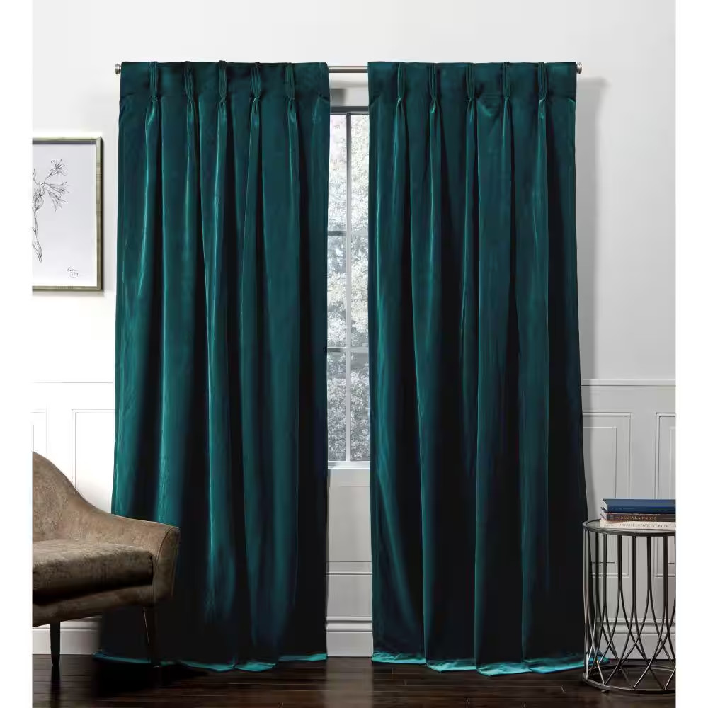 Velvet Teal Solid Light Filtering Hidden Tab / Rod Pocket Curtain, 52 In. W X 10
