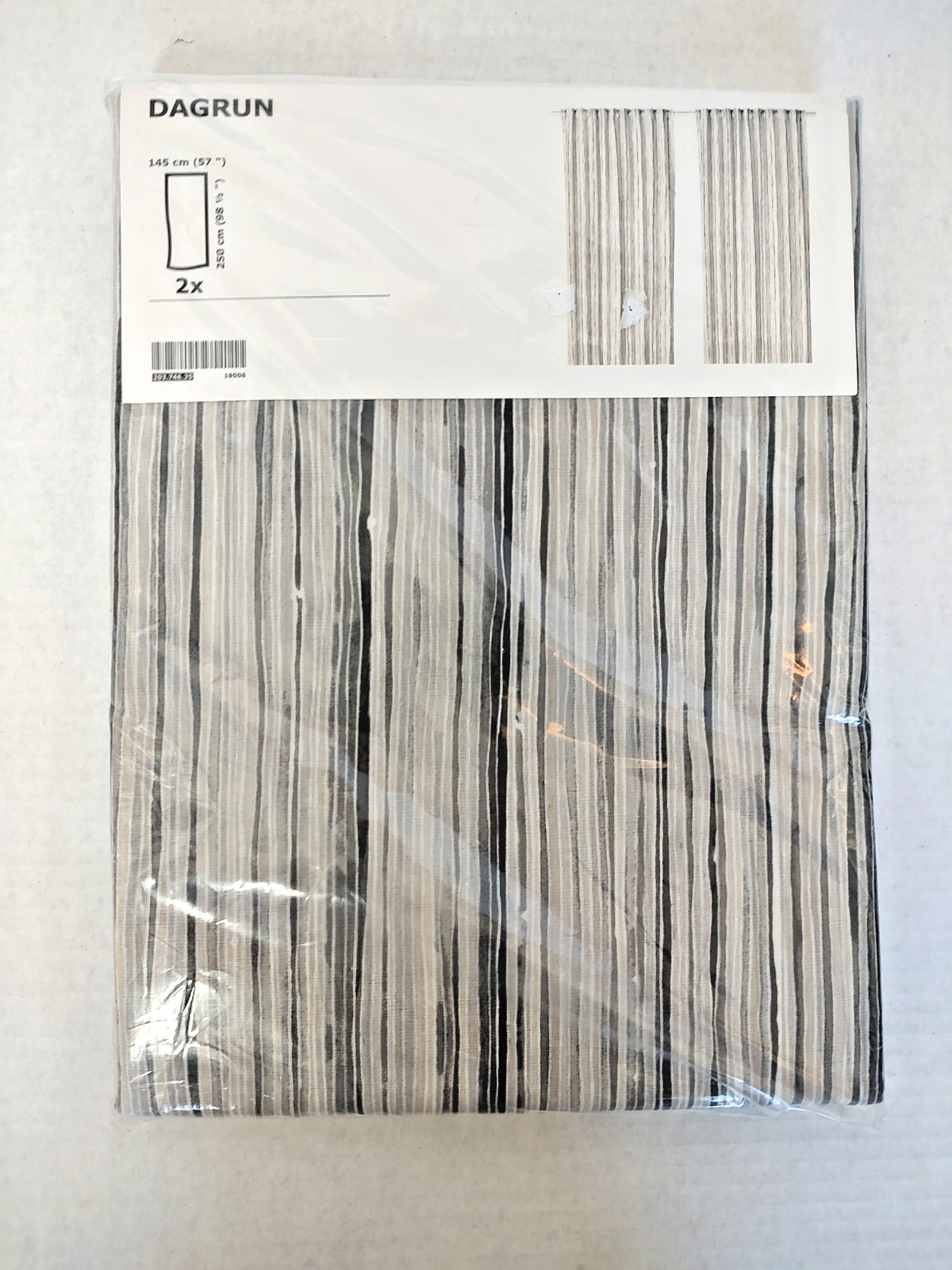 IKEA Dagrun Grey Beige Striped Curtains 2 Panels 57″x 98 1/2″ New NIP