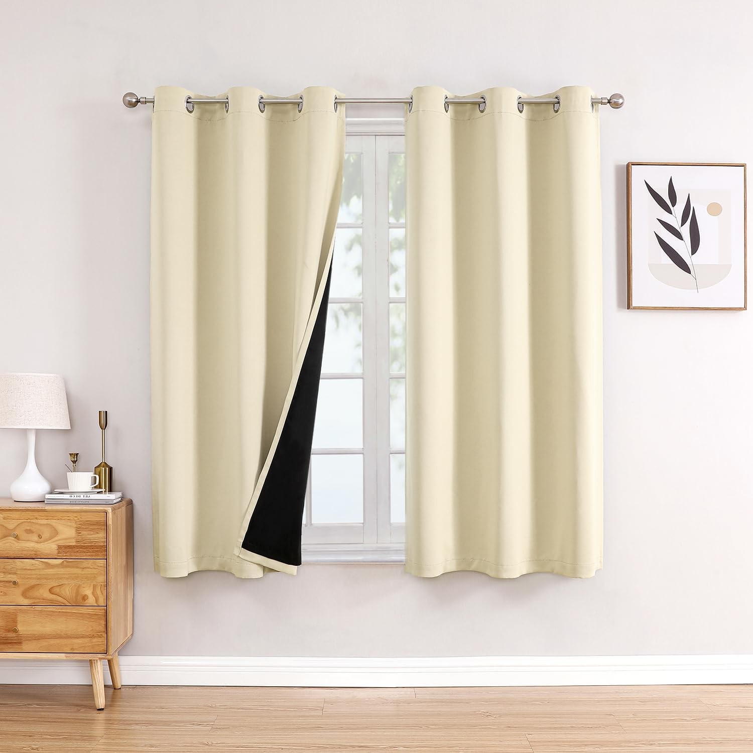 100% Blackout Curtains for Bedroom with Black Liner, 2 Thick Layers blackout