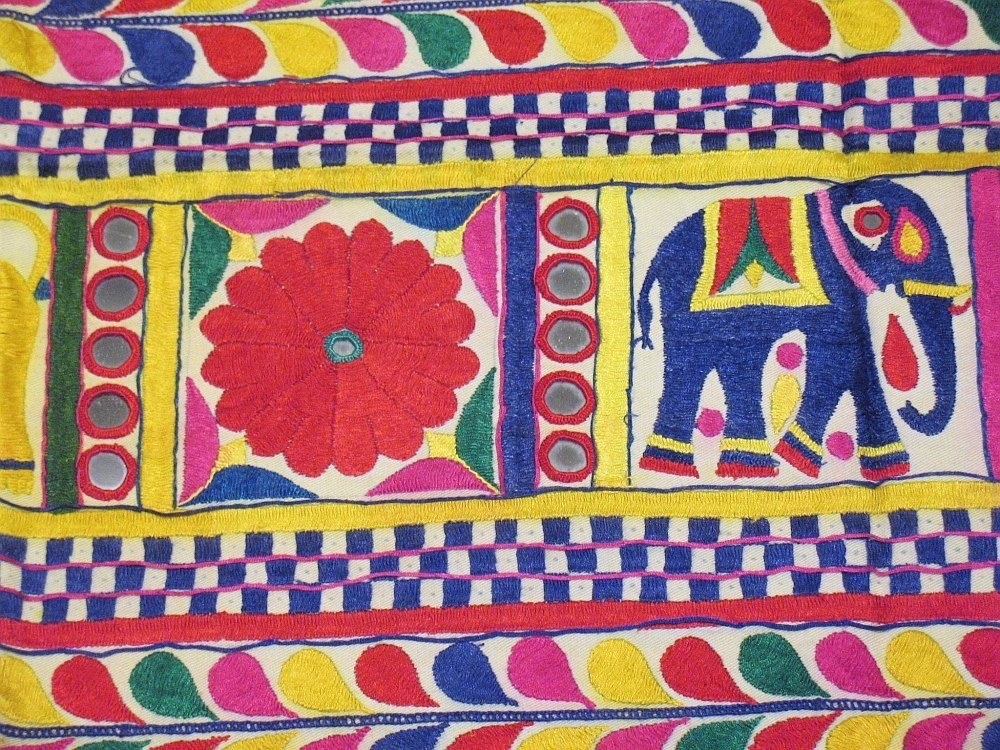 Vintage Kutch Embroidered Valance Traditional Mirror Work Toran Door Topper 44in