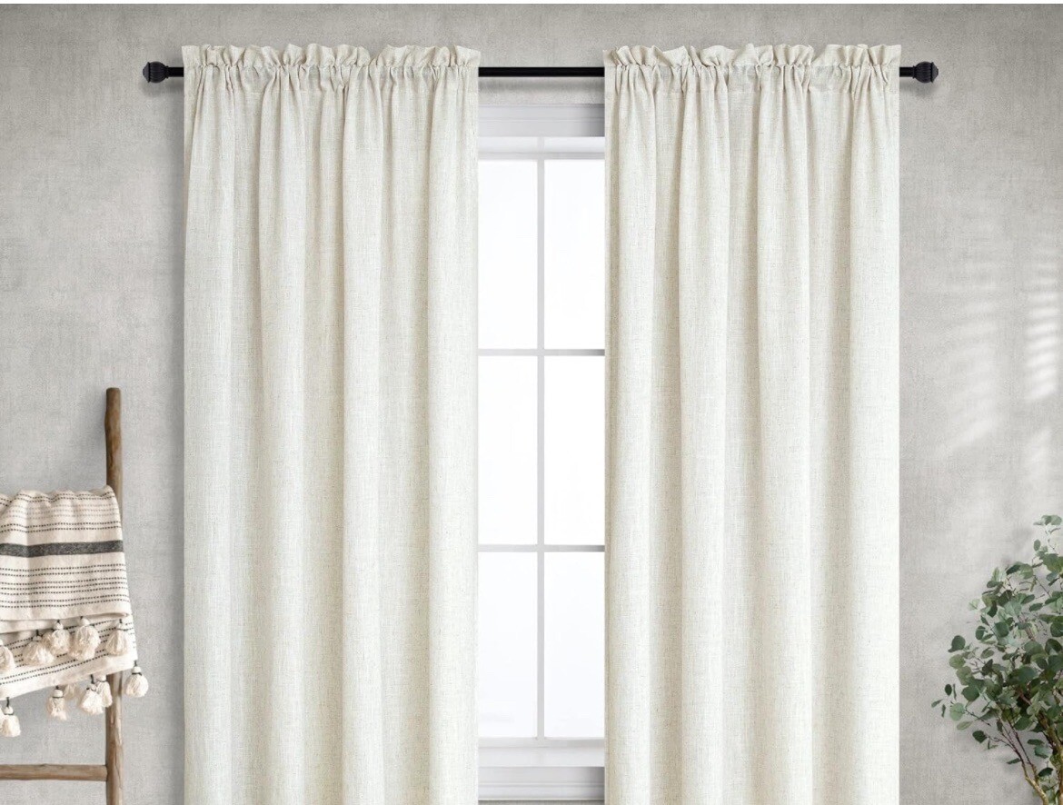Mrs.Naturall Sheer Curtains 52”x96”, Rod Pocket, Natural Vintage Thick Linen
